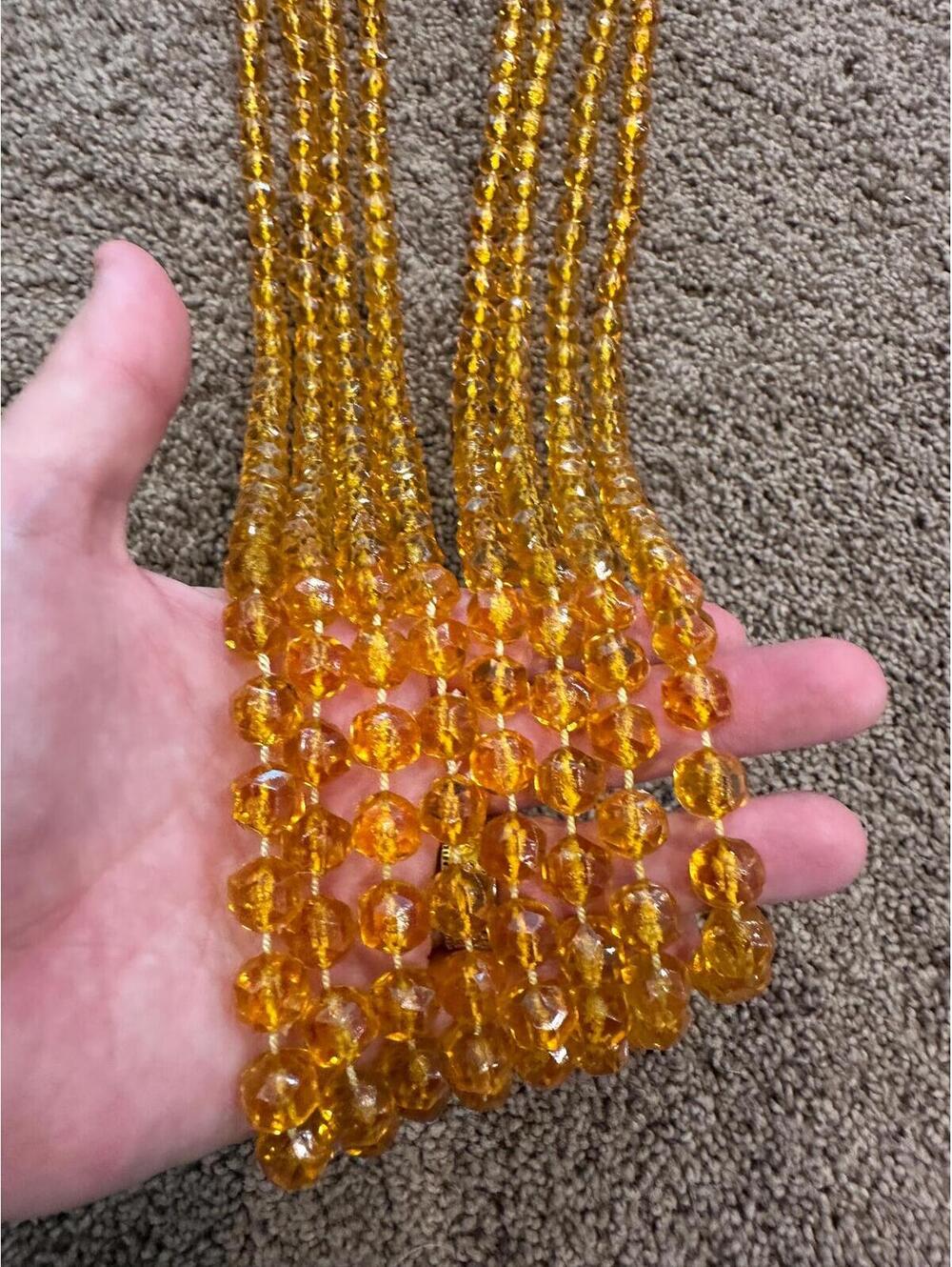 Vintage Gold Amber Orange Acrylic Faceted Bead Strands for Beaded Curtain